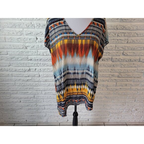Cato Womens Top 18W 20W Plus Sleeveless Orange Watercolor Semi Sheer WAT69E - Picture 4 of 8